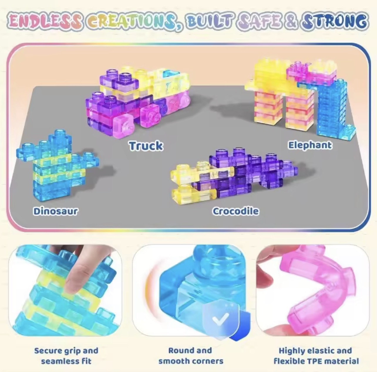 Big Gummy Blocks - 56pcs | Montessori, Sensory, Squishy and Stretchable
