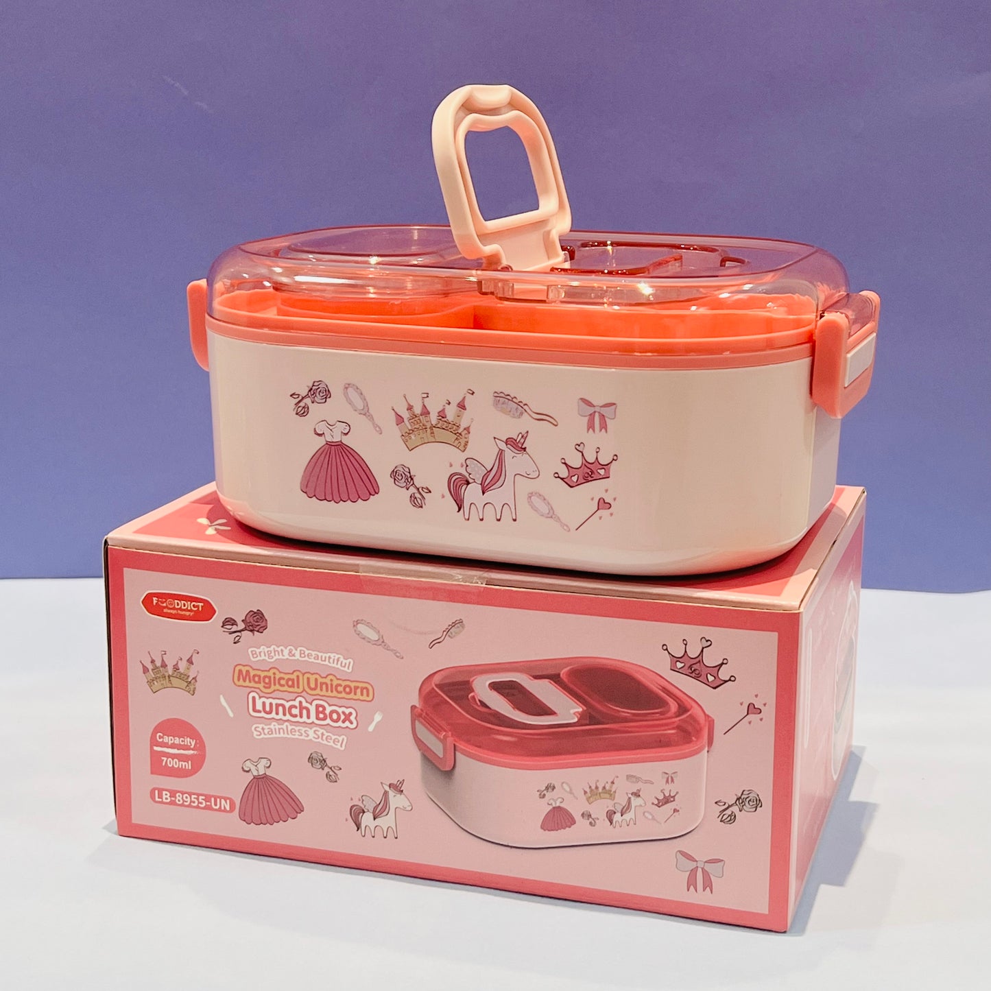 Unicorn Themed Lunch Box : 700ml Capacity with Mobile Holder