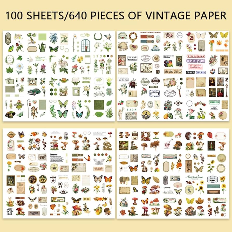 Vintage Journal Sticker Book - 100 Pages | 640pcs