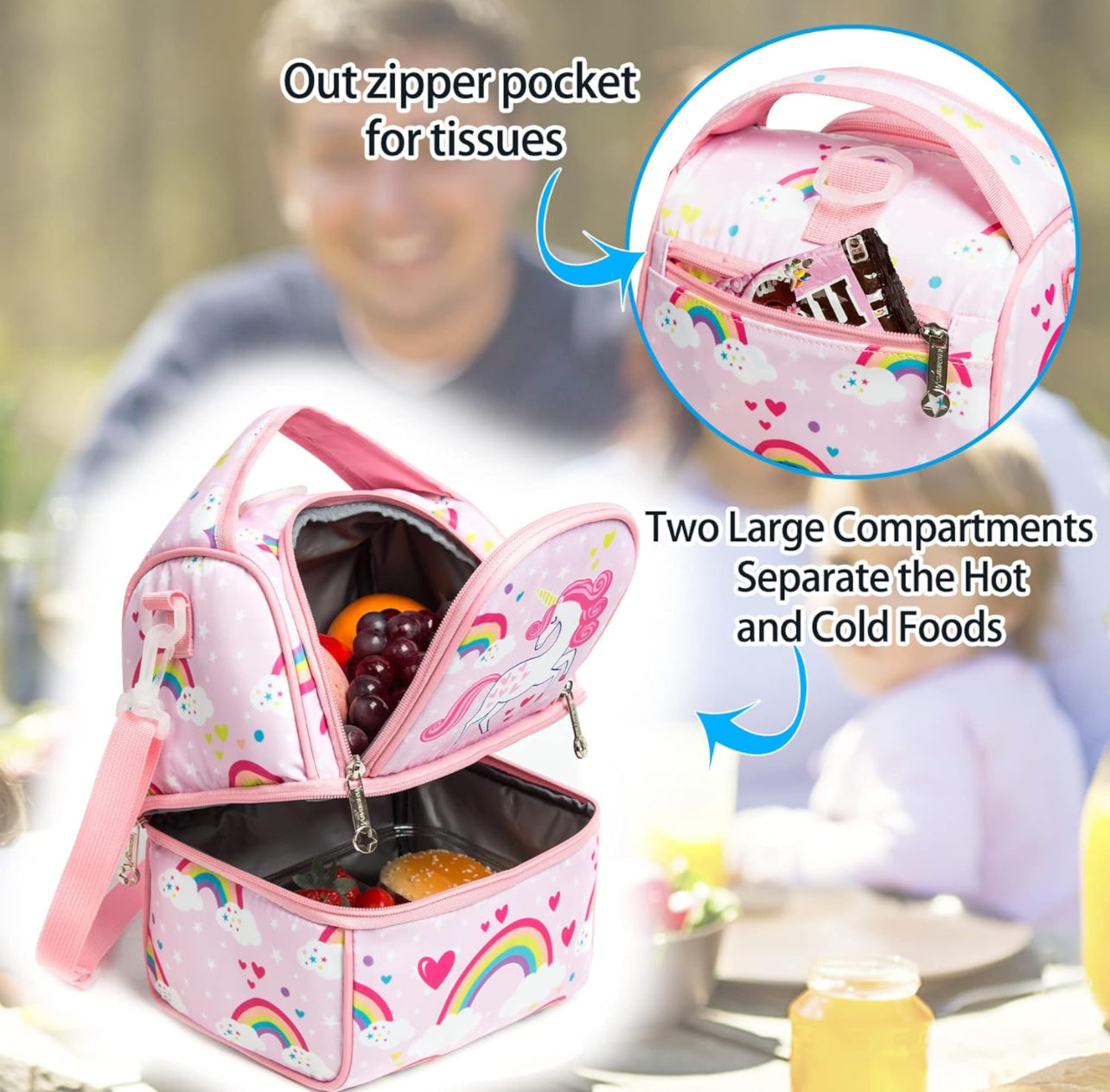 Cooler Bento Lunch/Picnic Bag - Big Two Compartments | Insulated