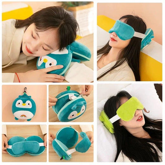 Cartoon Design Neck Pillow with Eye Mask Set