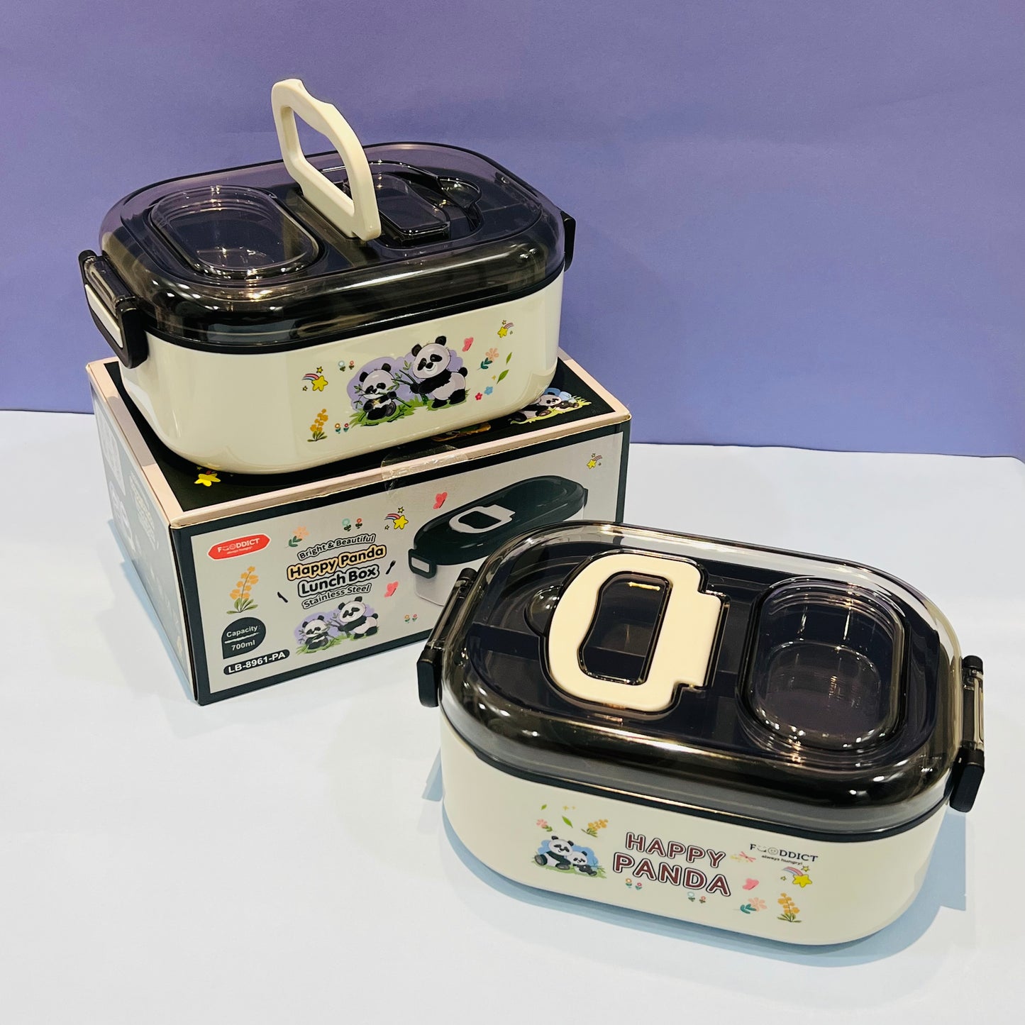 Panda Themed Lunch Box : 700ml Capacity with Mobile Holder