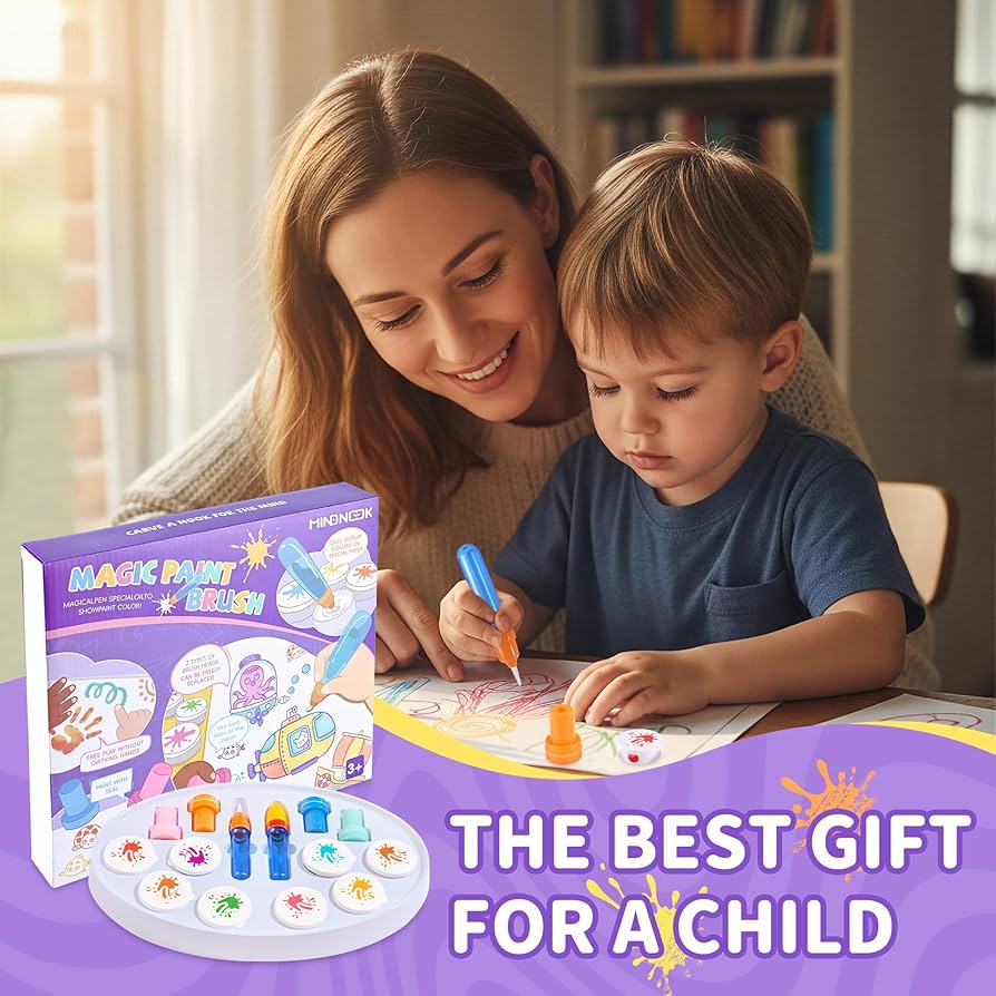 Magic Brush Painting Set - Mess Free Art Station with Color-Changing Brush