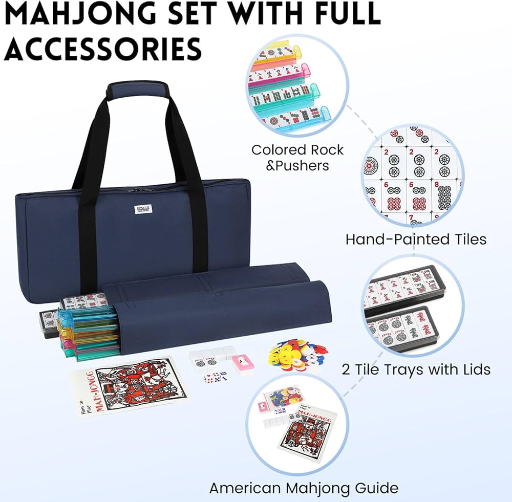 American Mahjong Set - 166 Tiles, 4 Colors All-in-One Rack/Pushers