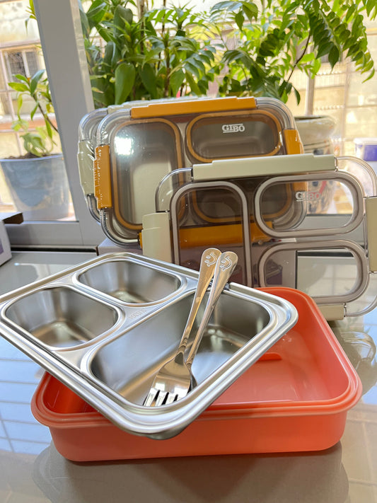 GIBO - 3 Grid | 100% Spill Free | Stainless Steel Lunchbox