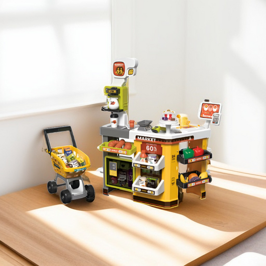 Kids Supermarket Play Set - Shopping Cart, Scanner & Cash Register | Pretend Play Grocery Store