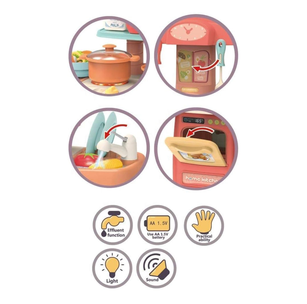 Big Kitchen Pretend Set | 42pcs | Water Spray | Mist | Music