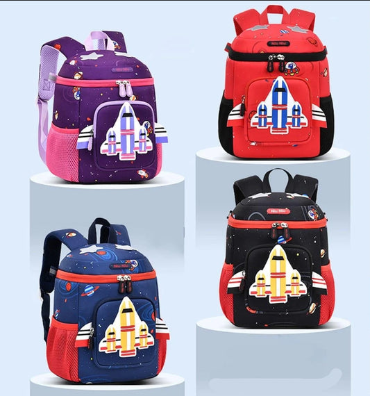 3D Rocket Design Large Capacity Backpack with Slip Over Buckle for Kindergarten Kids