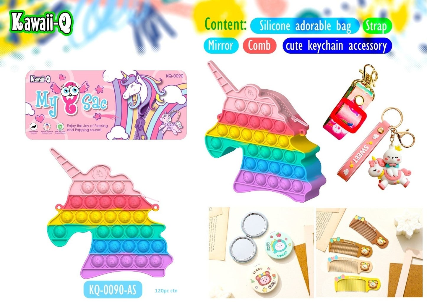 Pop IT Unicorn/Butterfly Sling Bag with Comb and Mirror