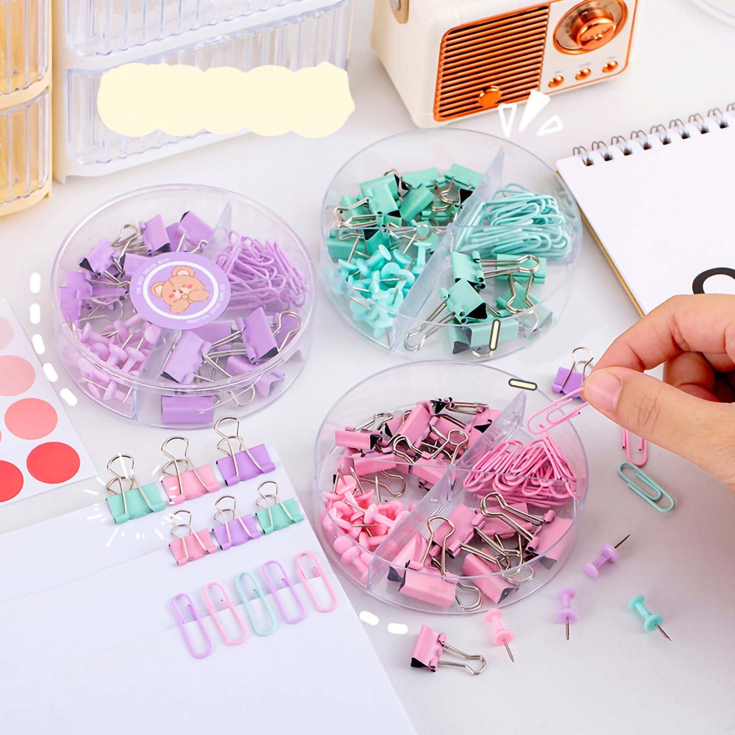 Paper Clips - Binder Clips & Push Pins Set