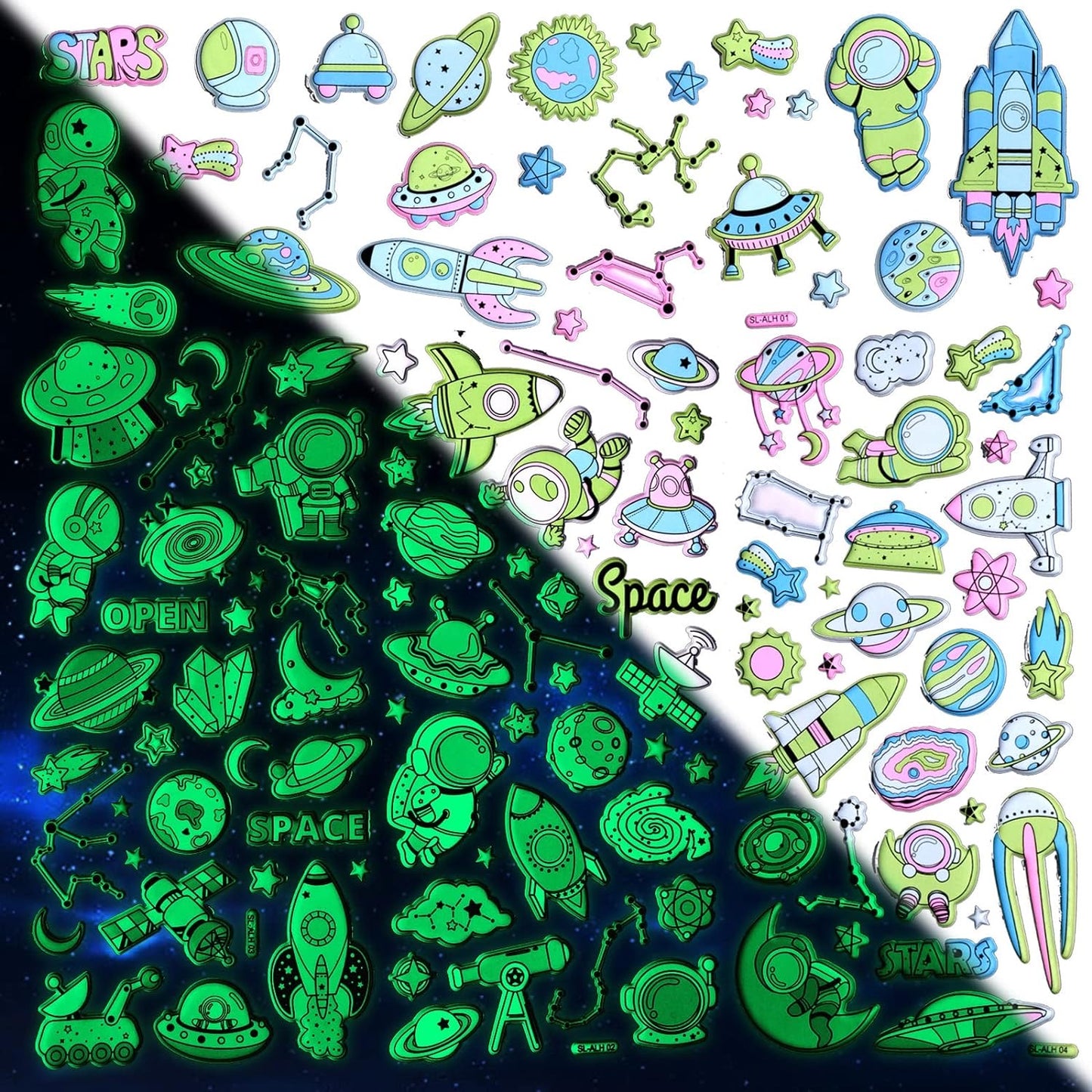 3D Space Puffy - Glow in Night Stickers