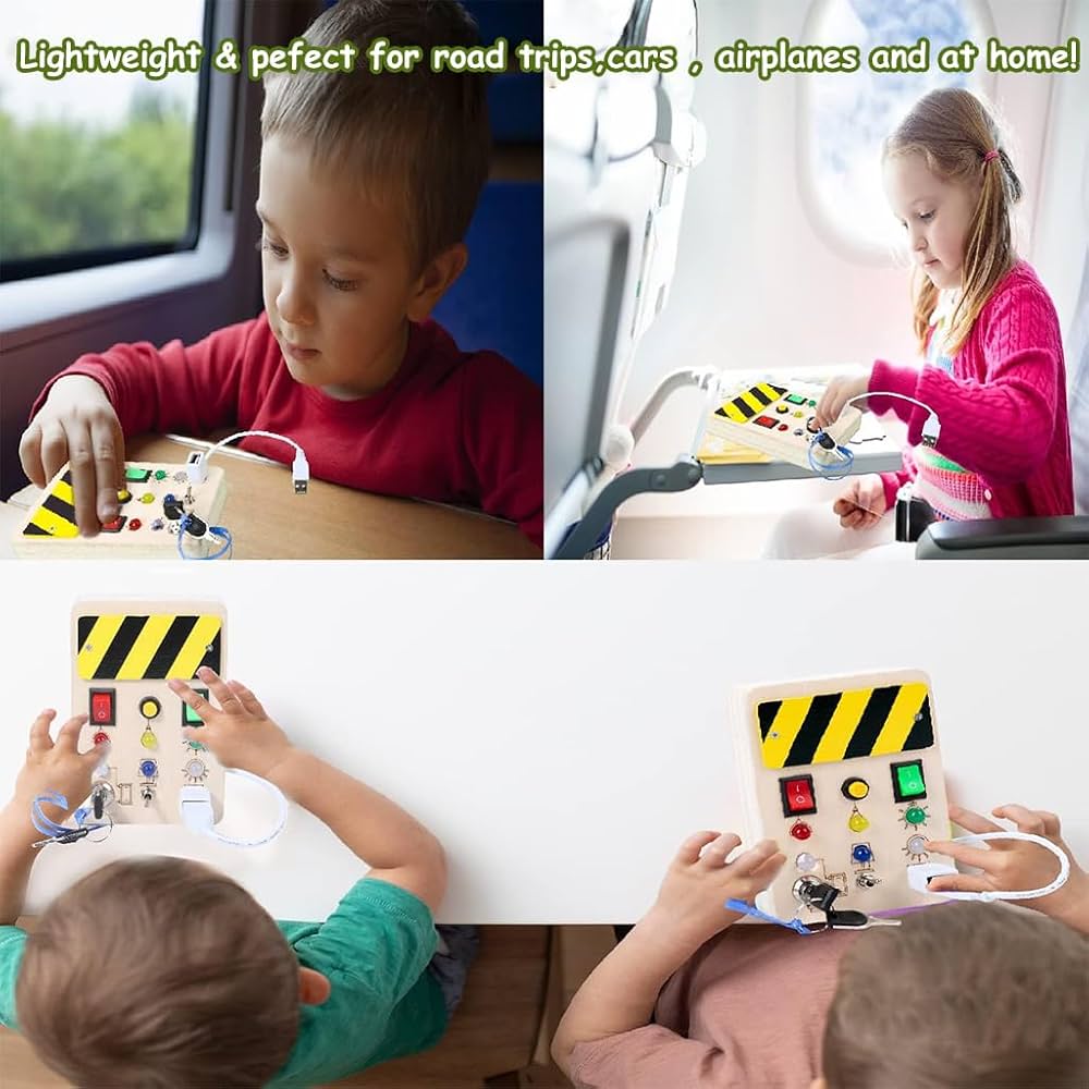 Wooden Switch Toy with Light Switch & Buttons USB Plug Busy Board Montessori Toys Sensory Toys