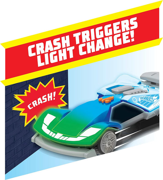 Hot Wheels Color Crashers - Cyber Speeder 10-Inch Blue Motorized Toy Car with Lights and Sounds