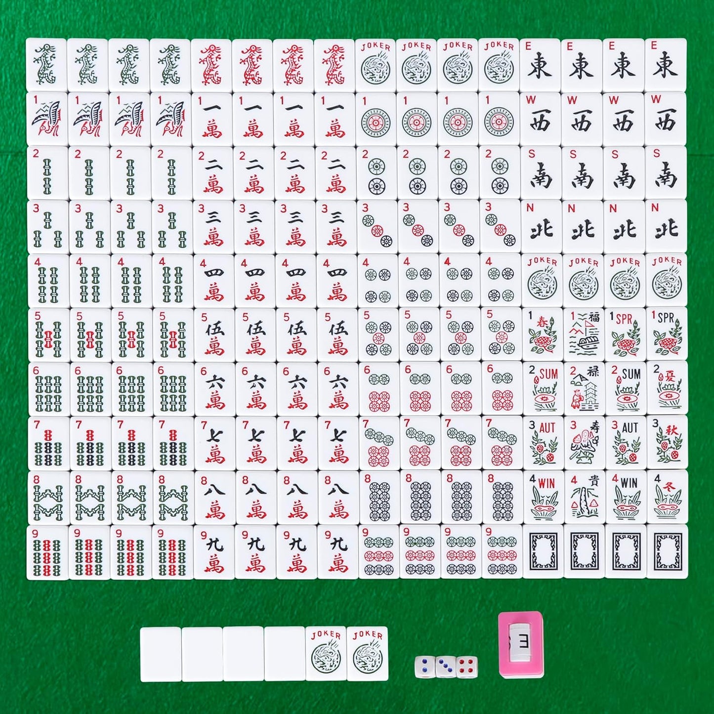 American Mahjong Set - 166 Tiles, 4 Colors All-in-One Rack/Pushers