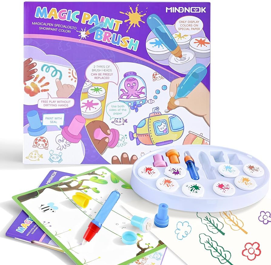 Magic Brush Painting Set - Mess Free Art Station with Color-Changing Brush