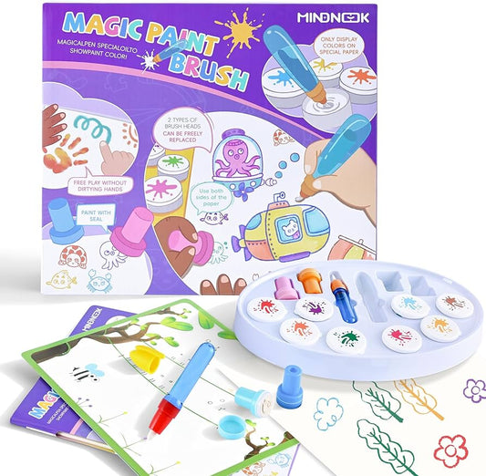 Magic Brush Painting Set - Mess Free Art Station with Color-Changing Brush