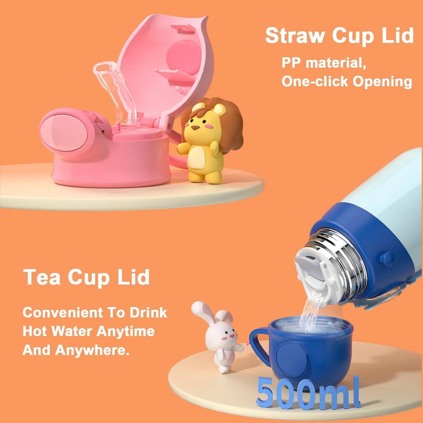 3D Animals - 500ml Sipper | Hot-Cold | 2 Caps