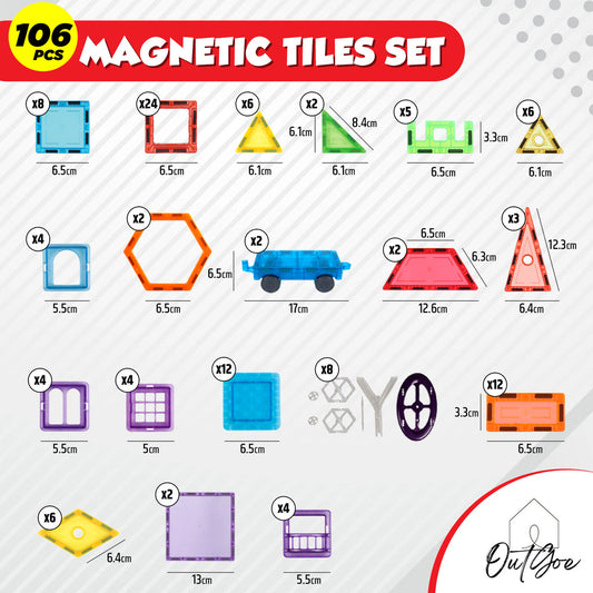 106pcs Magnetic Tiles - STEM | Fun Learn  | Perfect Gift