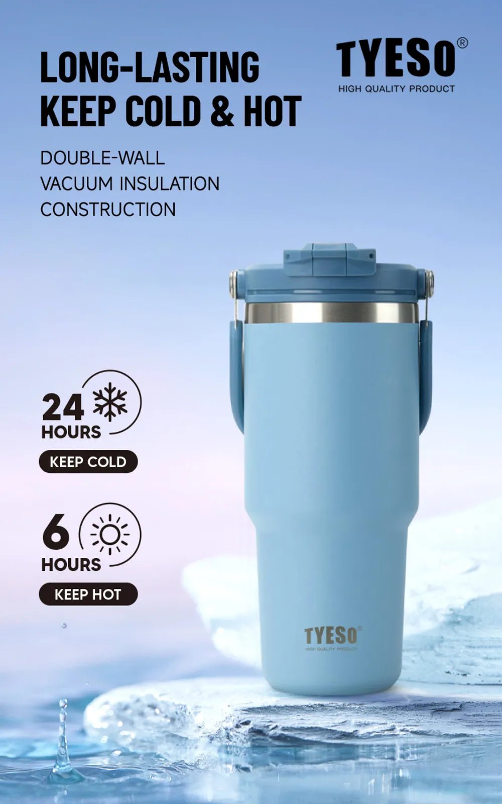 Tyeso - 750ml Roam Tumbler | Flip Straw & Sip Lid