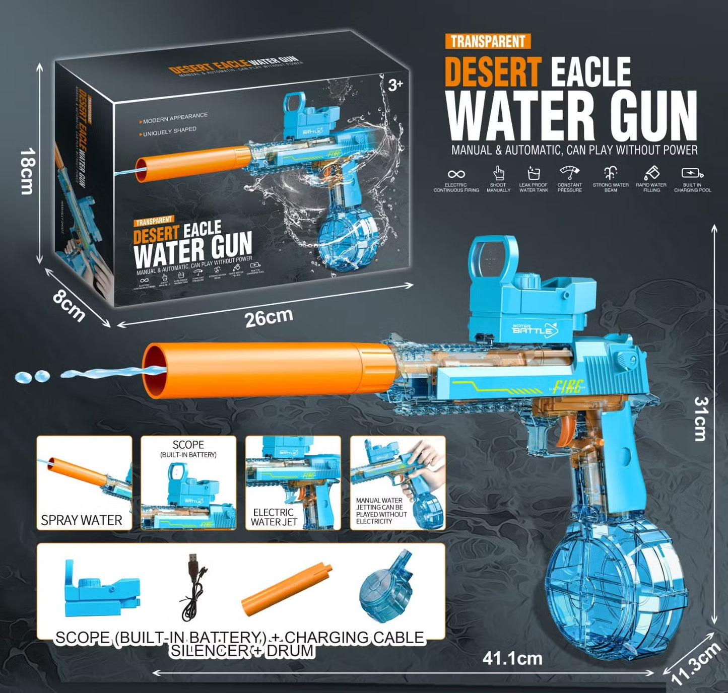 ThunderStrike - Desert Eagle Electric Water Gun - 32ft