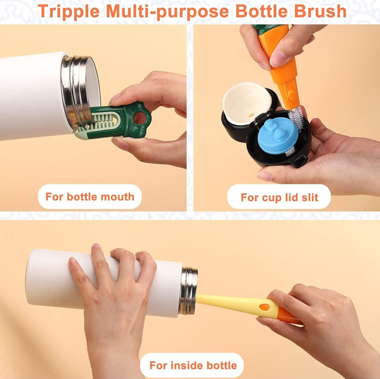 Bottle Cleaner Brush | 3 in 1 | Multipurpose