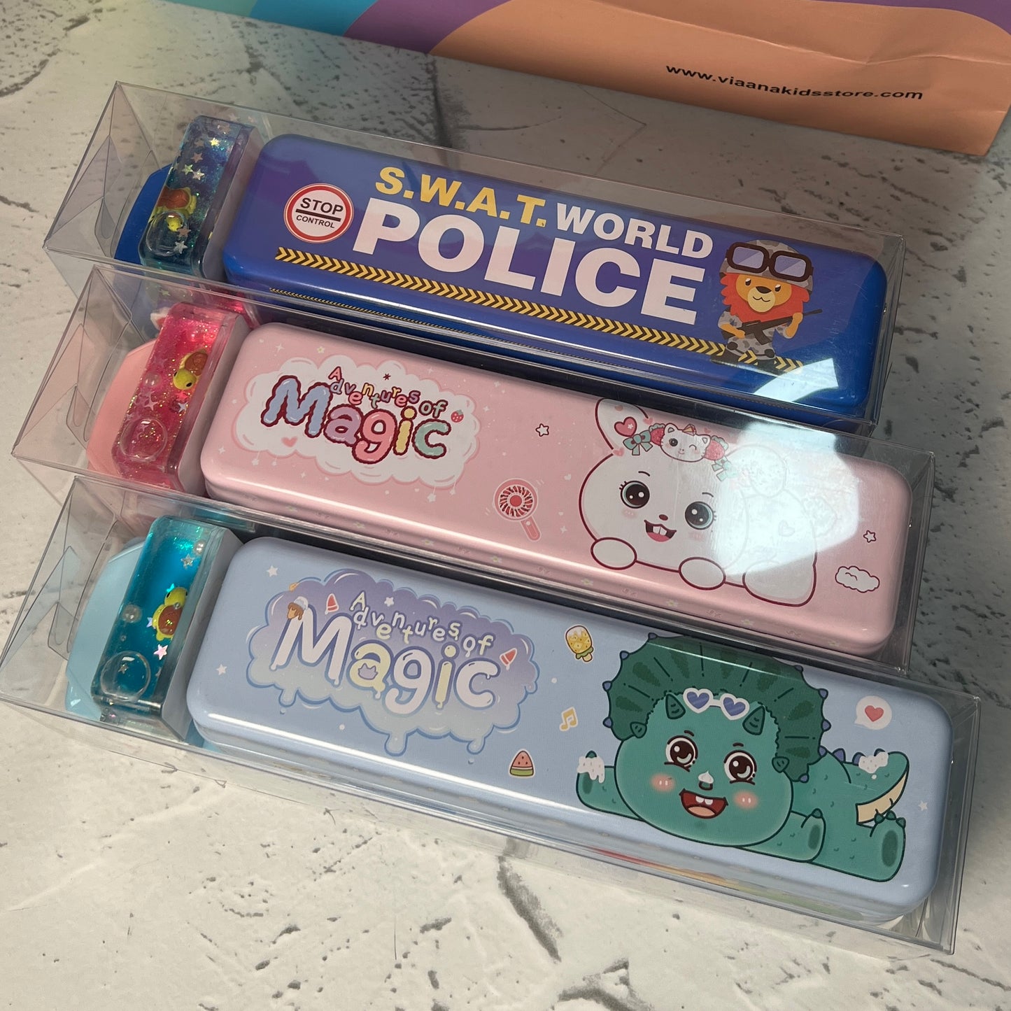 Bus Shaped Watery Glitter Pencil Box