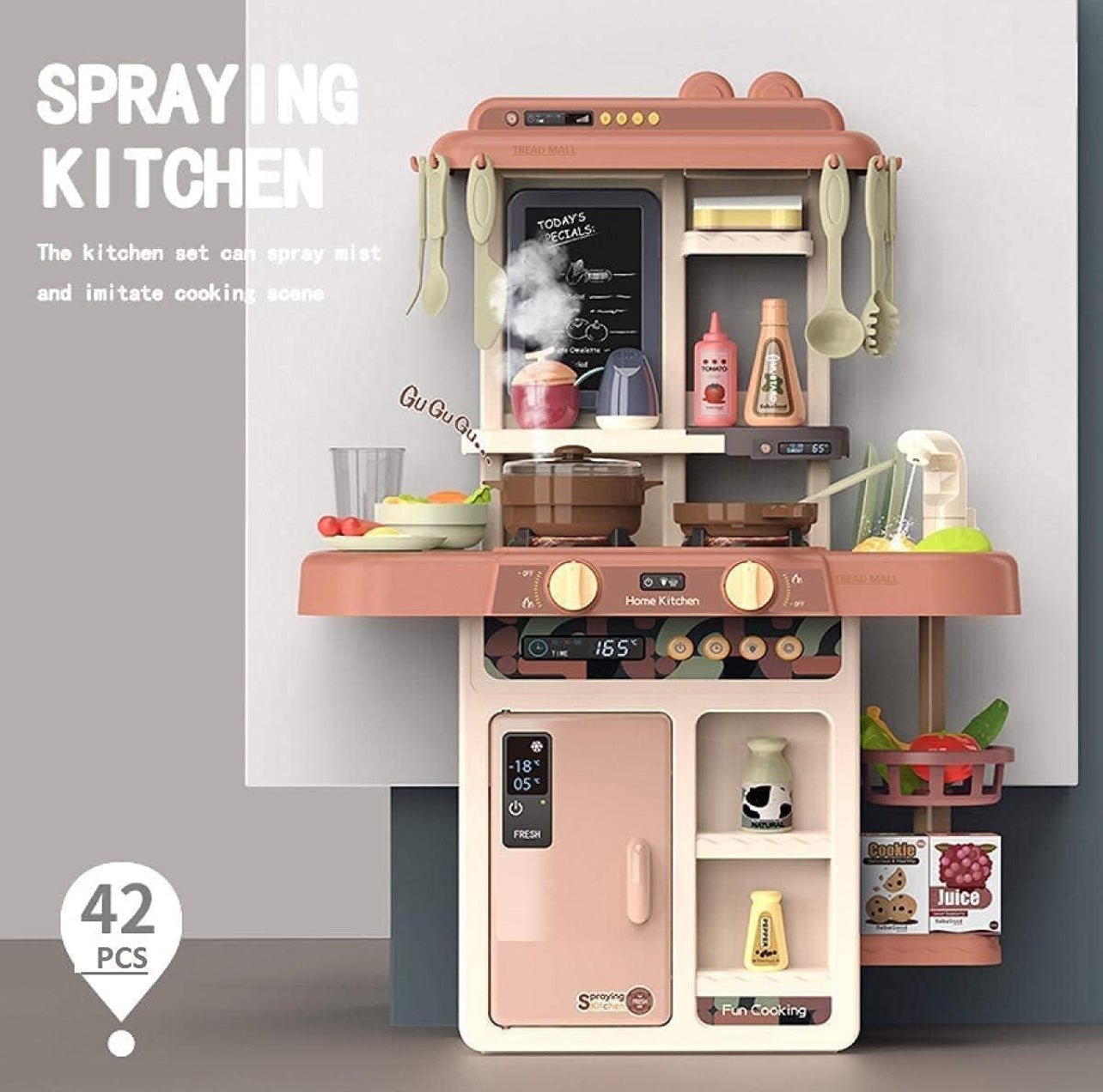 Big Kitchen Pretend Set | 42pcs | Water Spray | Mist | Music