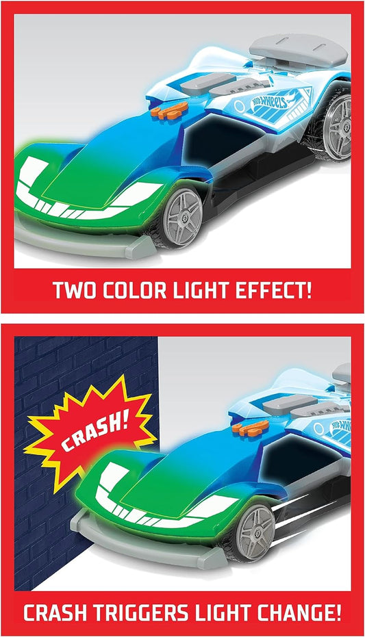 Hot Wheels Color Crashers - Cyber Speeder 10-Inch Blue Motorized Toy Car with Lights and Sounds