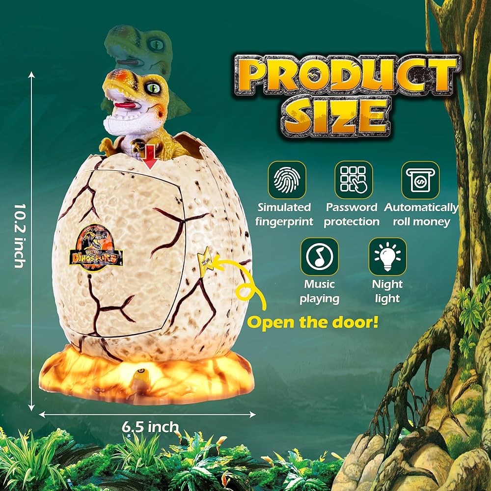 Big Dinosaur Piggy Bank | With Electronic Fingerprint & Password