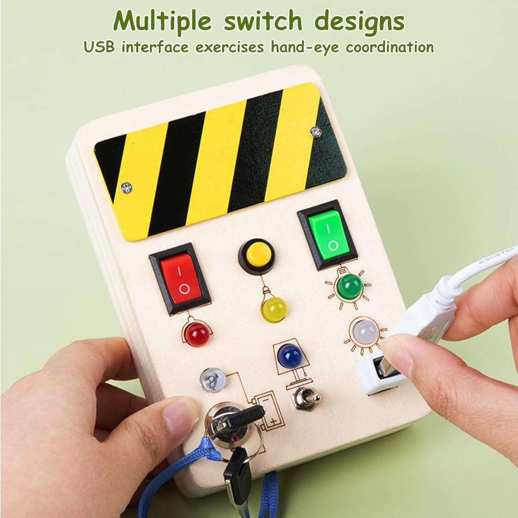Wooden Switch Toy with Light Switch & Buttons USB Plug Busy Board Montessori Toys Sensory Toys