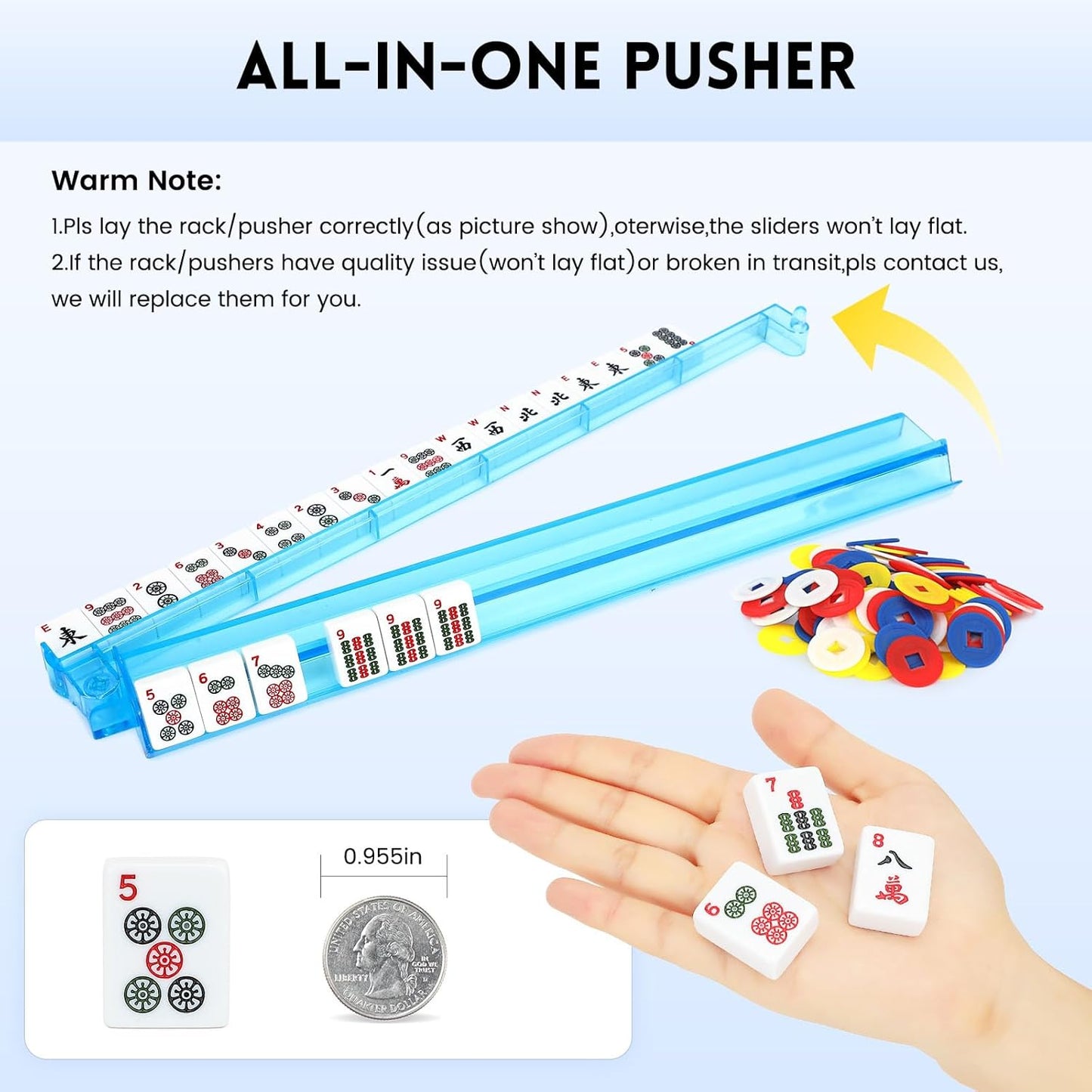 American Mahjong Set - 166 Tiles, 4 Colors All-in-One Rack/Pushers