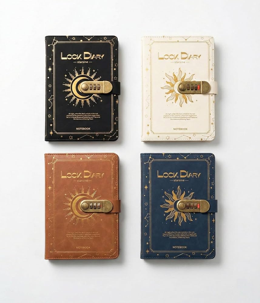 Starshine  Lock Diary: Premium Hardcover Journal with Combination Lock & Gold Design