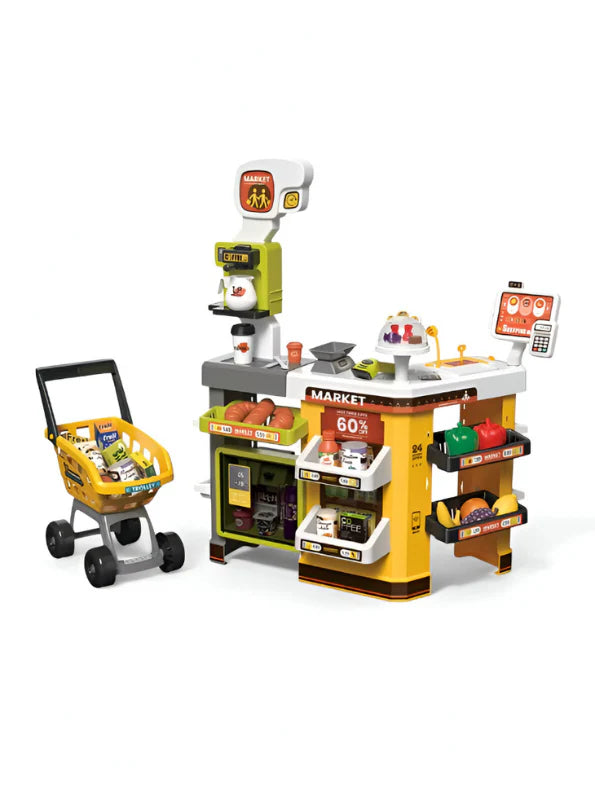 Kids Supermarket Play Set - Shopping Cart, Scanner & Cash Register | Pretend Play Grocery Store