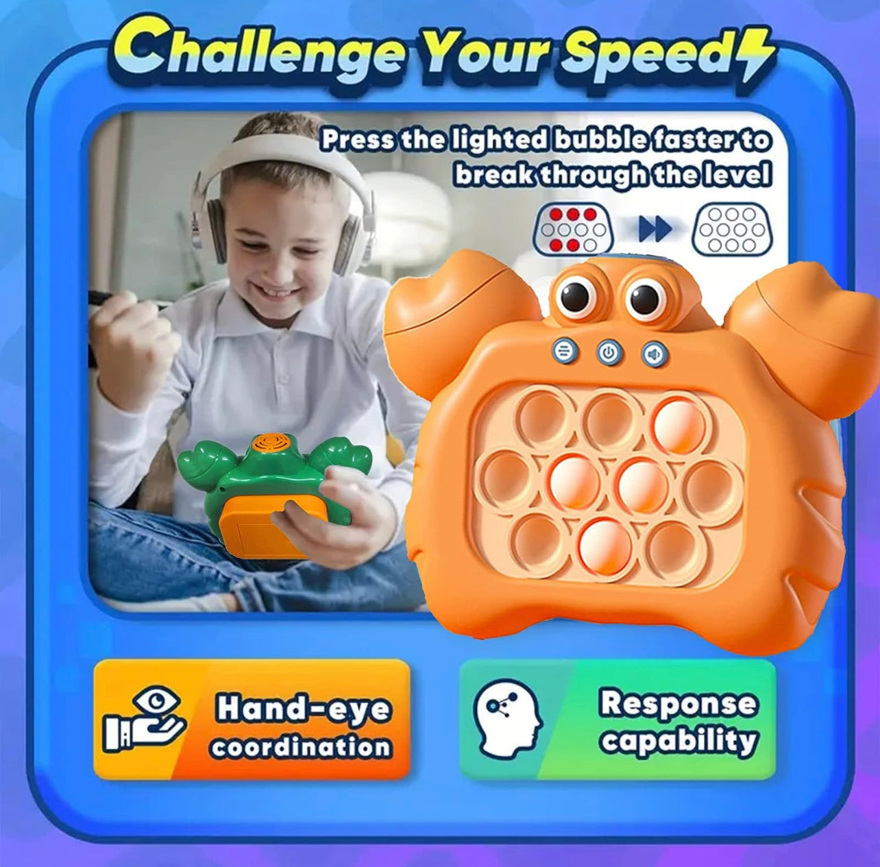 Crab Fast Push : Interactive Stress Relief Toy with Music and Light Effects