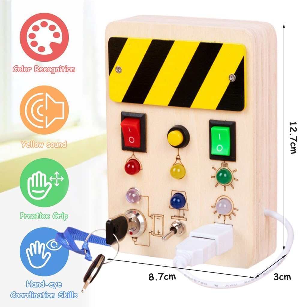 Wooden Switch Toy with Light Switch & Buttons USB Plug Busy Board Montessori Toys Sensory Toys