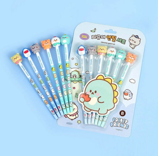 Charming Kawaii Baby Animal Design Toppers with Pencil - Set of 6