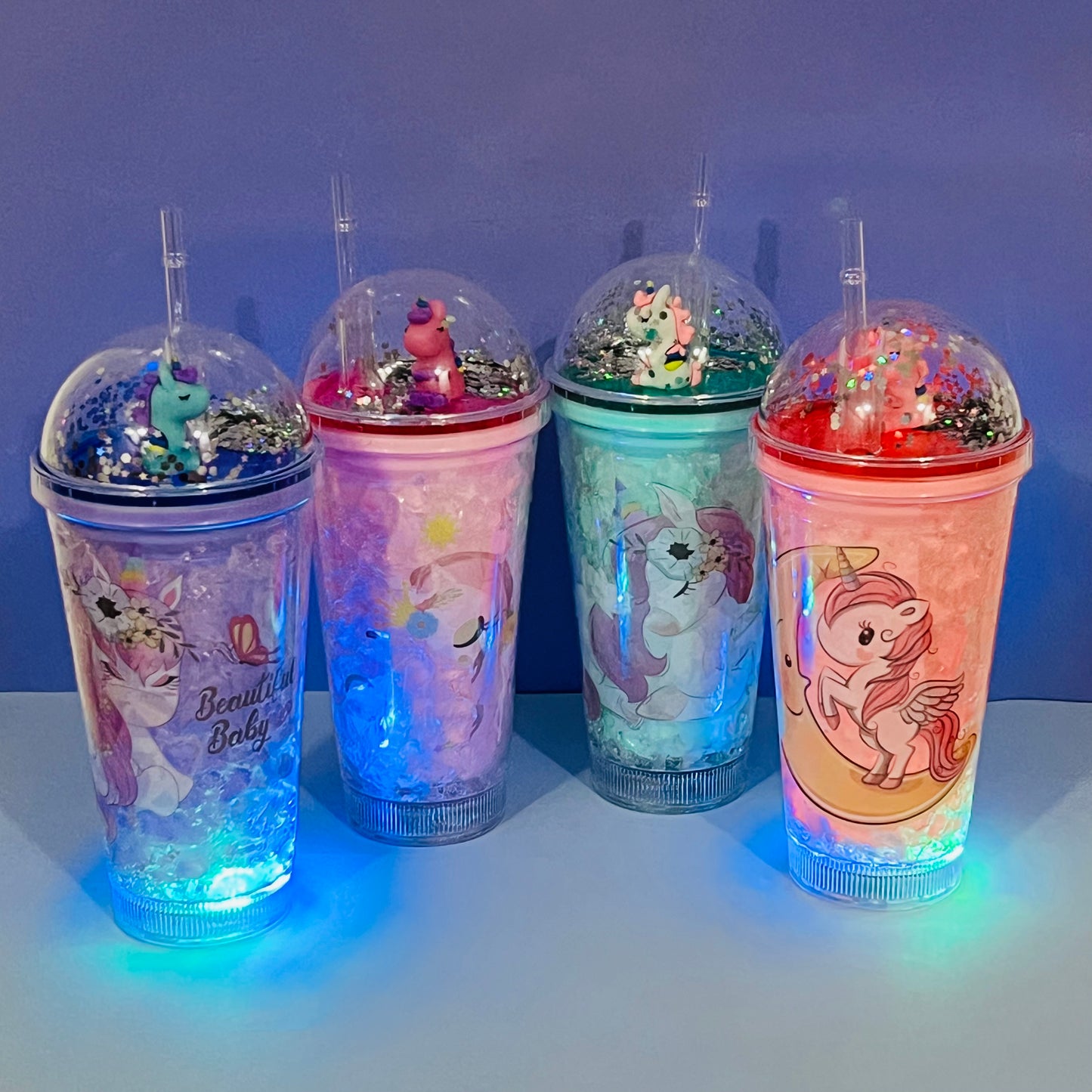 Sparkling Unicorn Tumbler with Lights and Straw