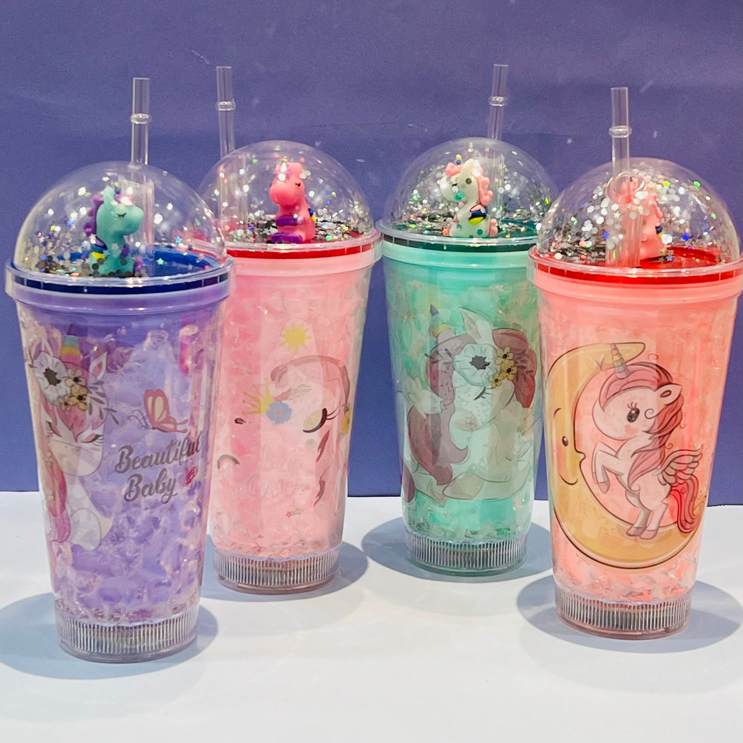 Sparkling Unicorn Tumbler with Lights and Straw