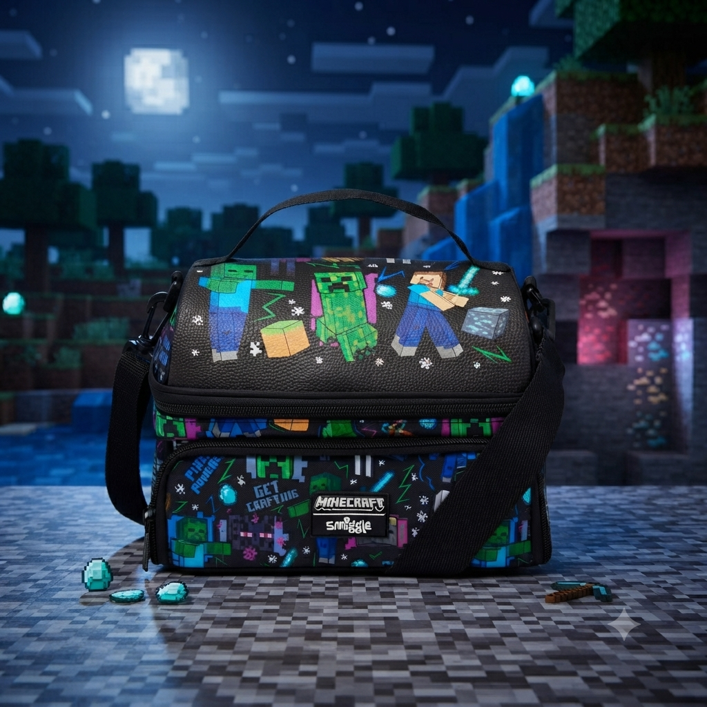 Smiggle x Minecraft Black - Double Decker Lunch Bag