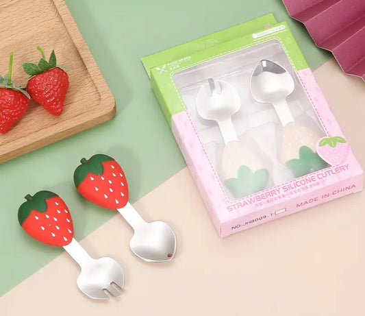 Strawberry - Silicone Spoon-Fork Set