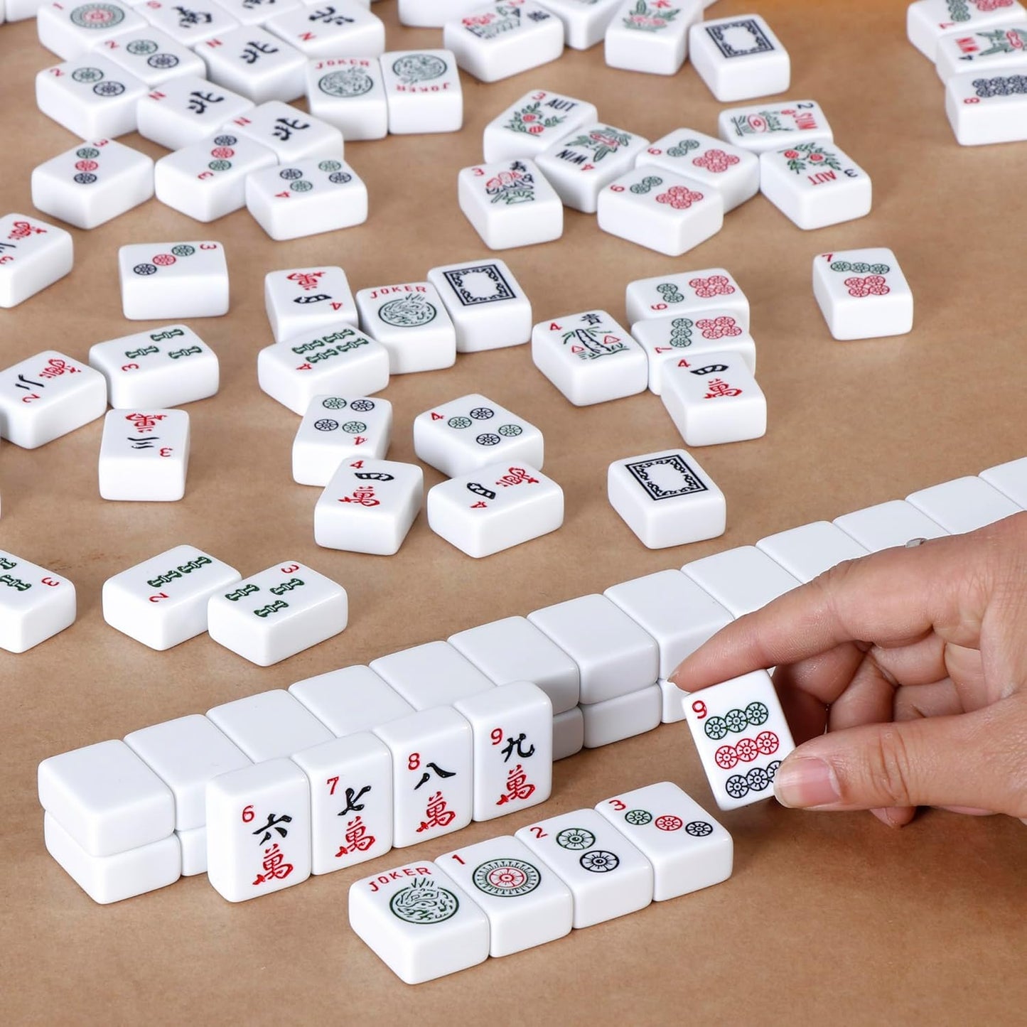American Mahjong Set - 166 Tiles, 4 Colors All-in-One Rack/Pushers