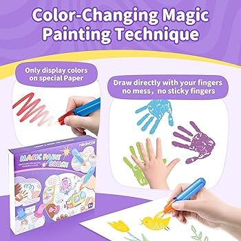 Magic Brush Painting Set - Mess Free Art Station with Color-Changing Brush