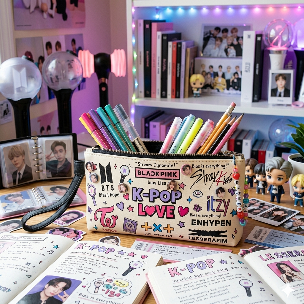 K-Pop Themed Pencil Pouch Single Zipper Closure