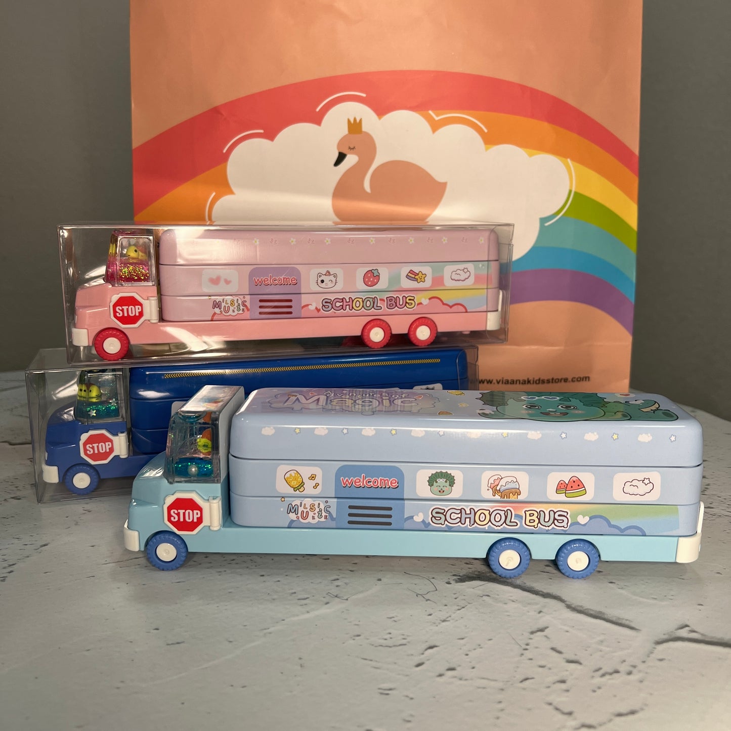 Bus Shaped Watery Glitter Pencil Box