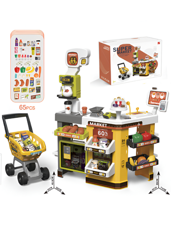 Kids Supermarket Play Set - Shopping Cart, Scanner & Cash Register | Pretend Play Grocery Store