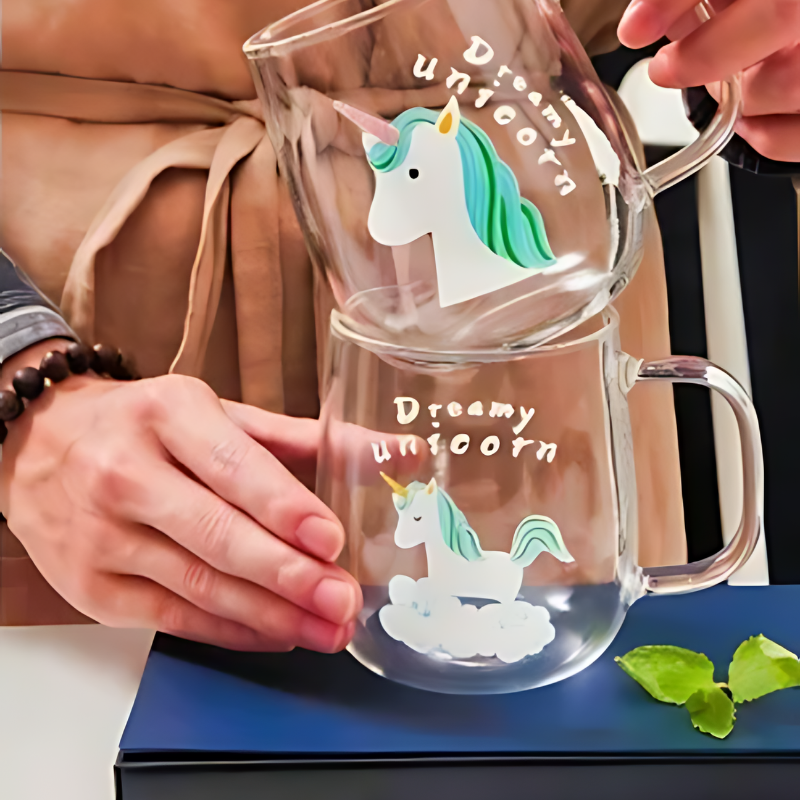 Unicorn-Dino Glass Milk Mug - 350 ml