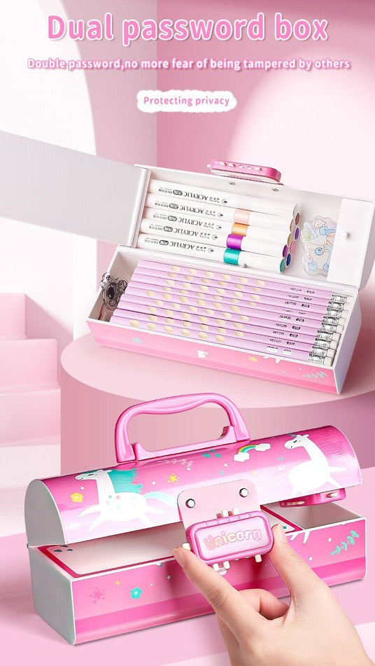 Kawaii Secret Box - Cute Unicorn Pencil Box with Dual Locks !!