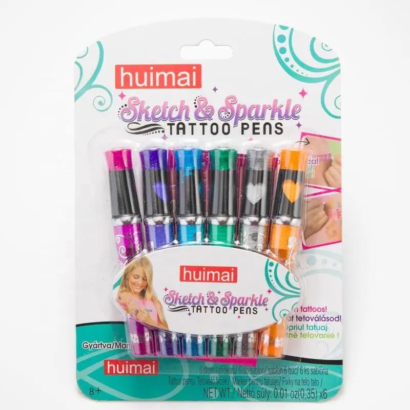 Sparkle Tattoo Pens with 6 Designer Stencils