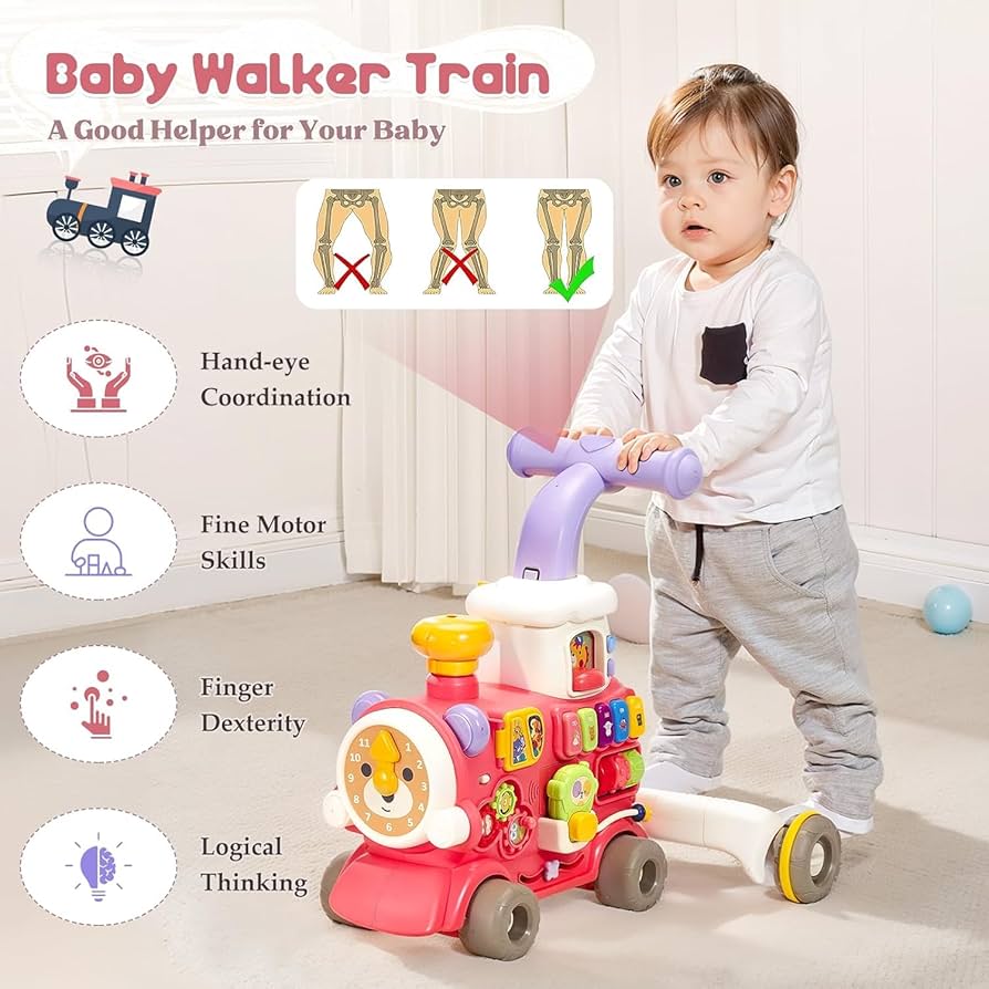 Baby Walker 5 in 1 | Steam Train Walker with Light Music for Riding, Pulling,Pushing for Babies