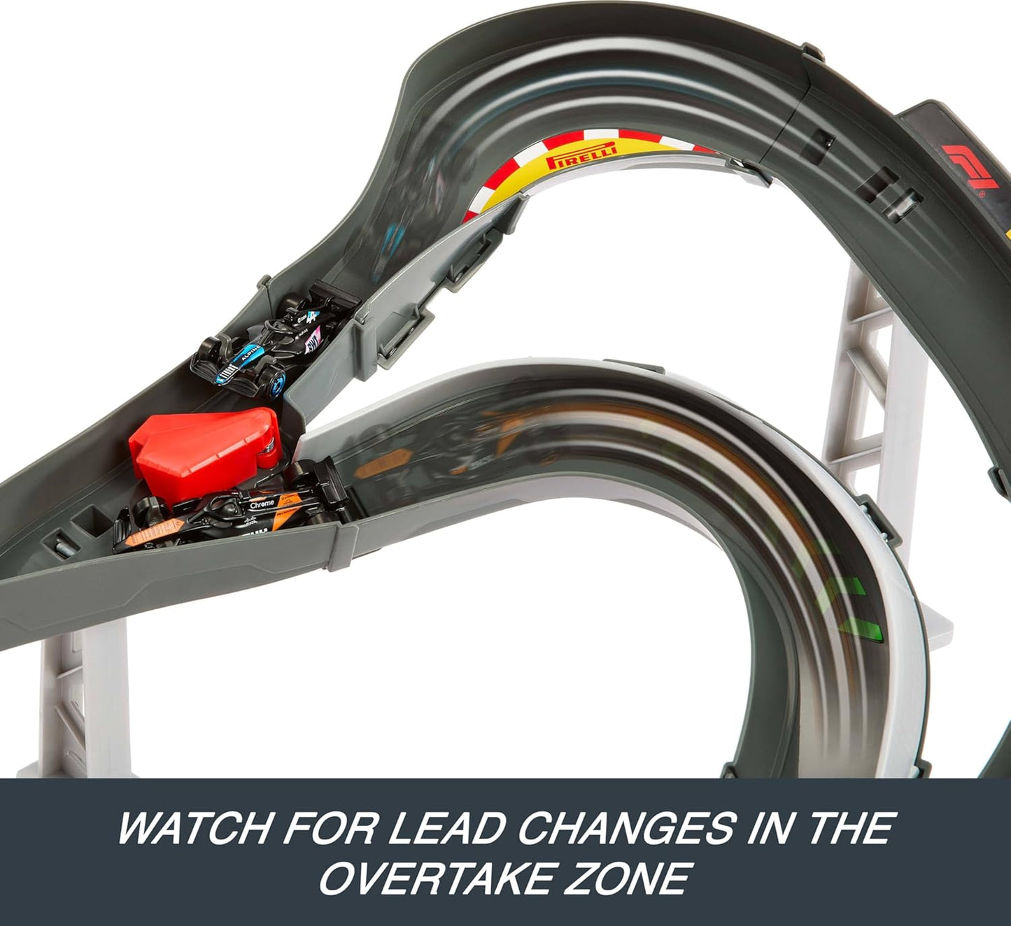 Hot Wheels Track Set Toy Cars, 3 Metal 1:64 Scale Formula 1 Vehicles: McLaren F1 Team, Alpine and VCARB, High Speed Race Circuit One on One